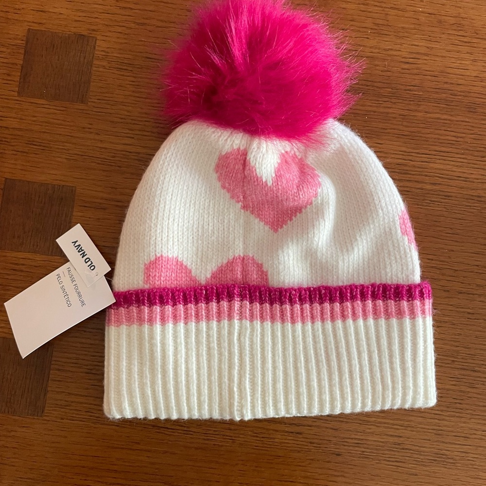 Old Navy Pink and White Heart Beanie